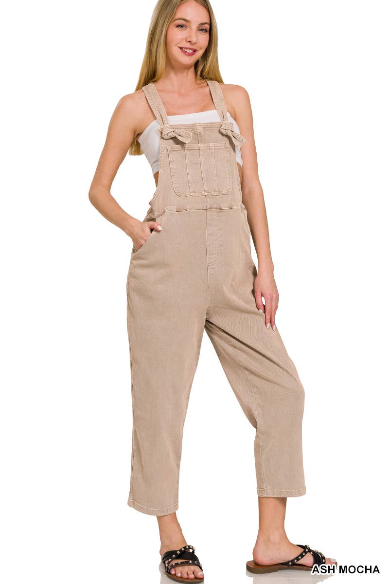 Washed Knot Strap Relaxed Fit Overalls