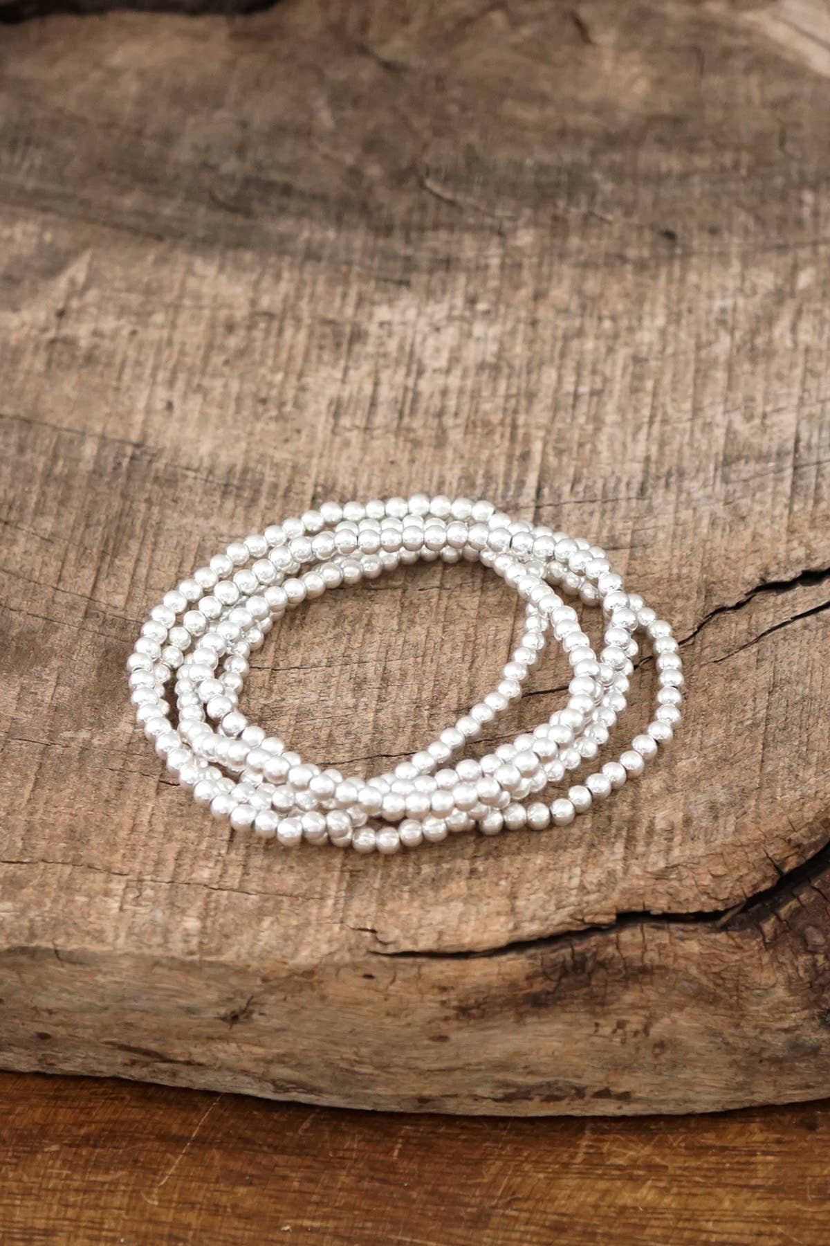 Small ball beads bracelet stack of 5 bracelets - Silver