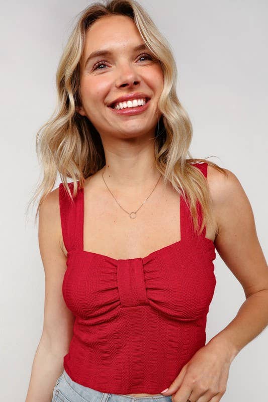 Ribbon Detail Textured Rib Knit Top