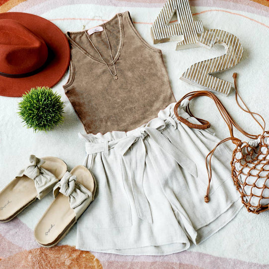 Mocha Washed Cotton Bodysuit w/ snap button closure