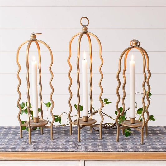 Candle Holder - Wavy Cage, Gold Finish