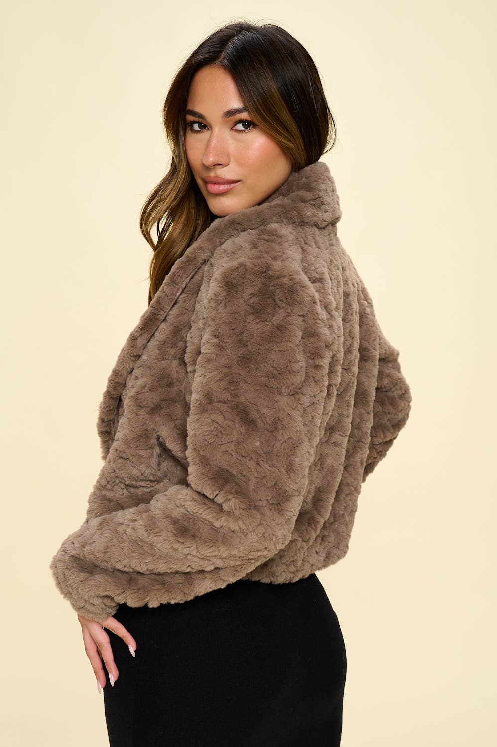 Faux Fur Cover Up Jacket: Toffee