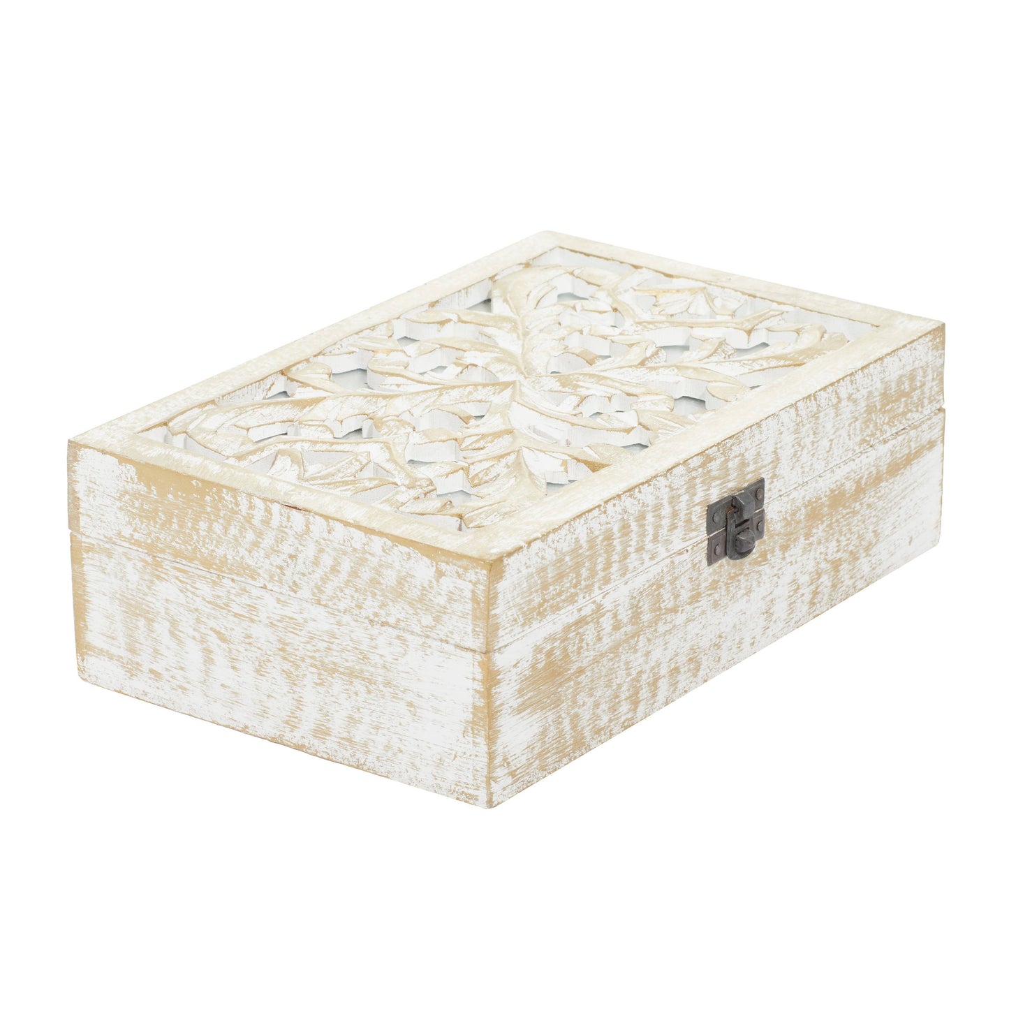 Mango Wood Floral Handmade Hinged Lid Boxes