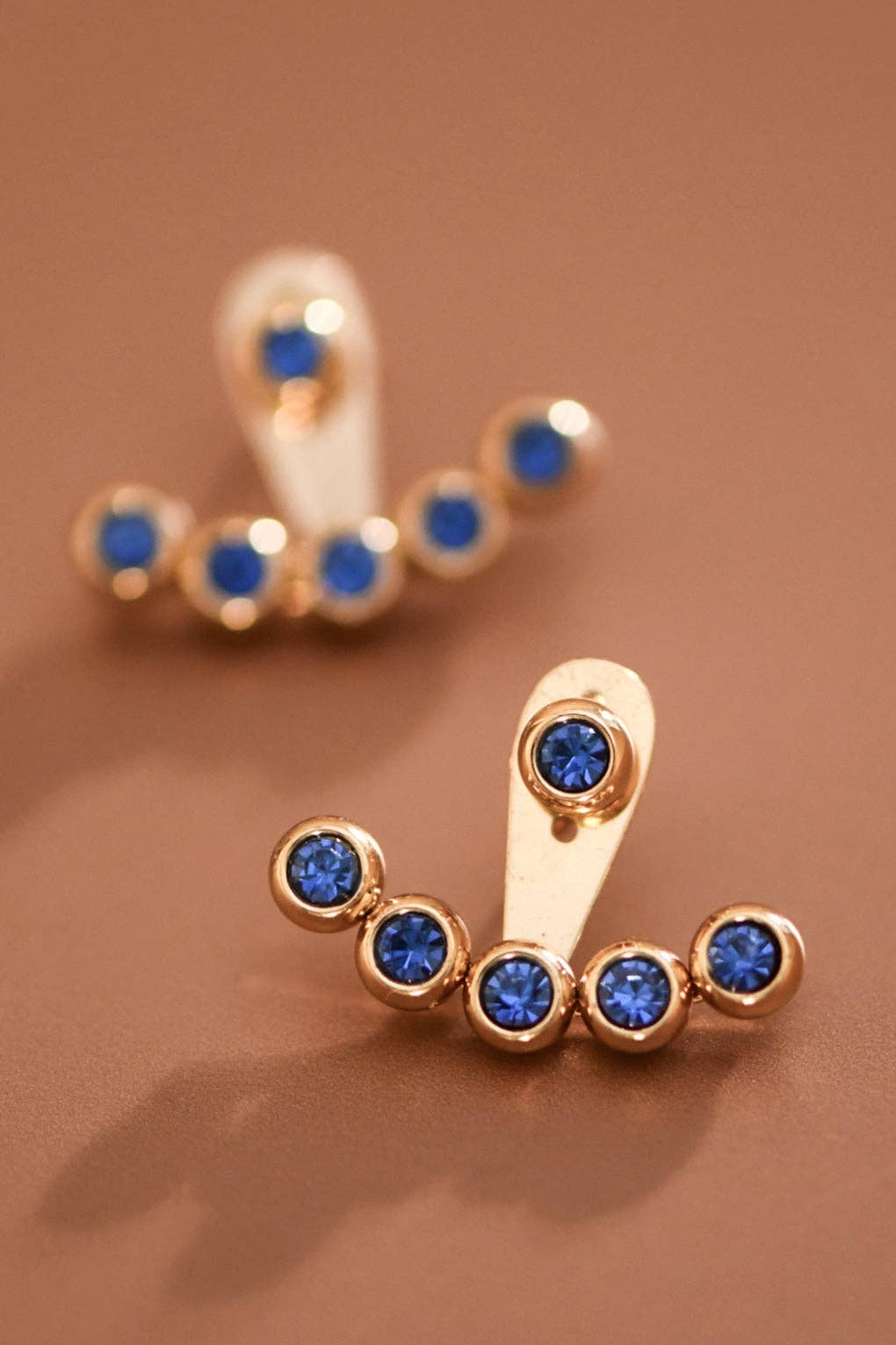 18K Gold Plated Stainless Steel Blue Crystal Ear Jacket Studs – 7988: S0OX3T7988