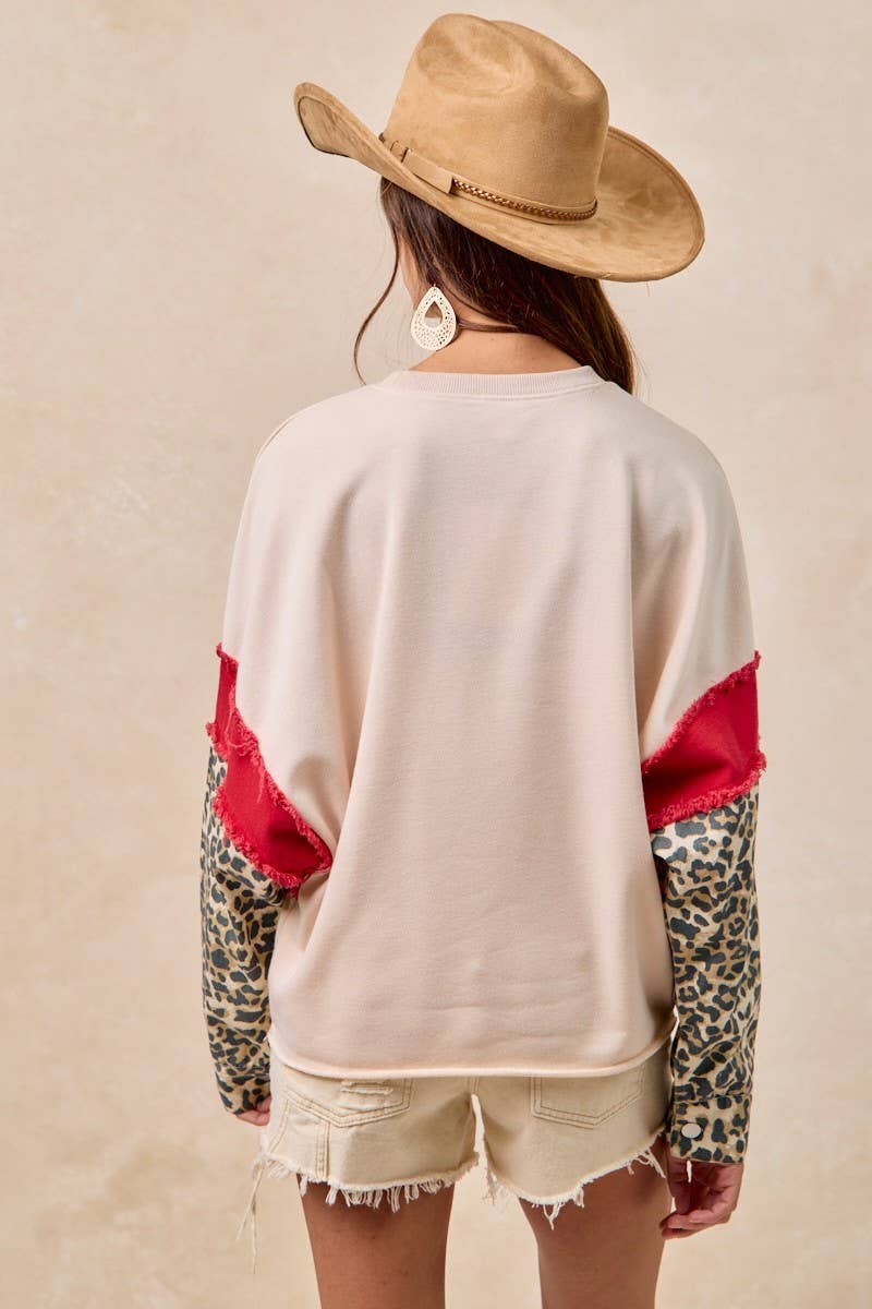 French Terry With Leopard Sleeves Top