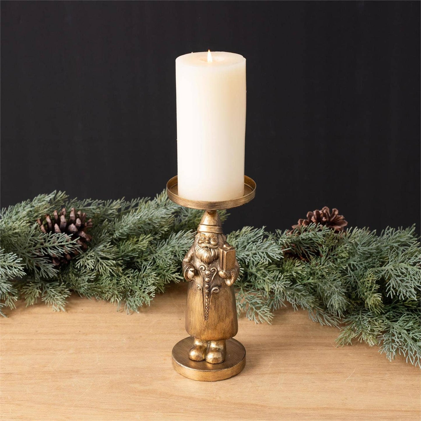 Gold Santa Figure Candle Holder