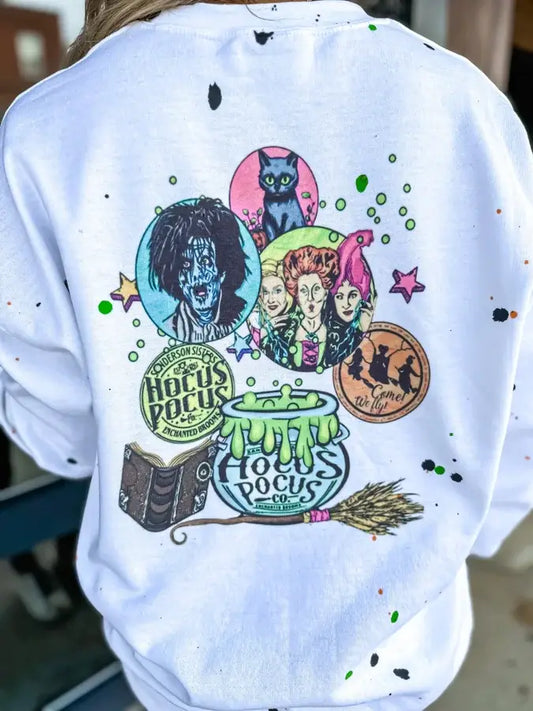 Hocus Pocus Broom Splatter Graphic Crewneck