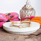 Jeweled Golden Bangle with semi precious stone dots: Shiny Gold - Pink Rose quartz