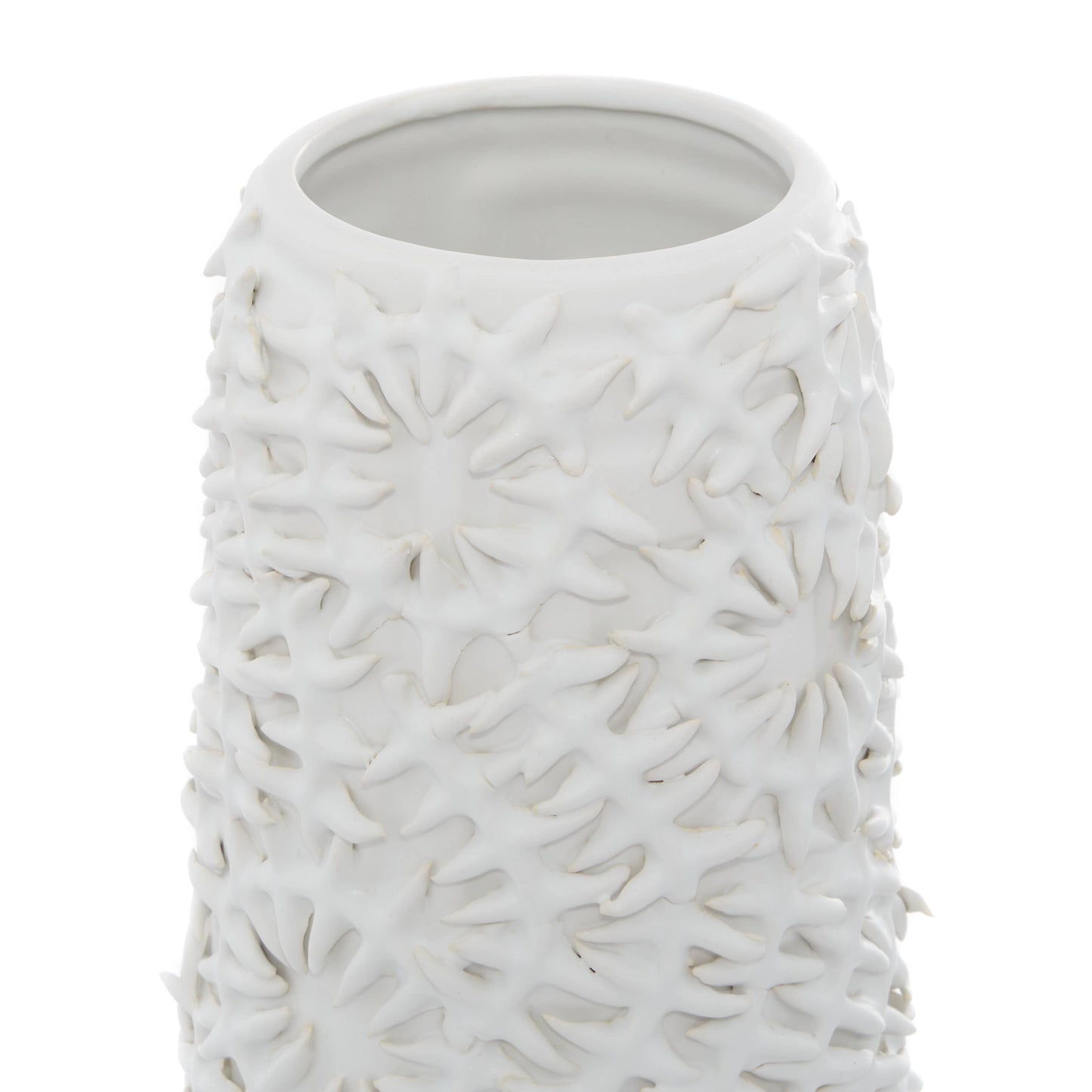 White Ceramic Embossed Floral Vase