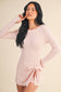Long Sleeve Wrap Tie Front Dress: Pink / M