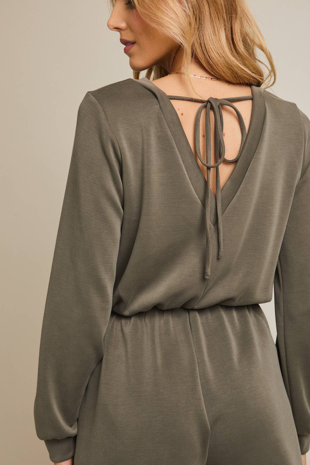 Olive Back Tie Romper
