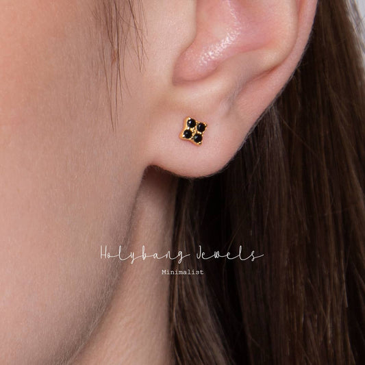 BLACK CZ SQUARE STUD EARRINGS