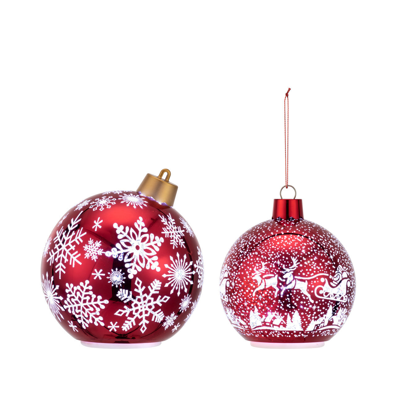 Lit Red Glitter ornament Sitter Set