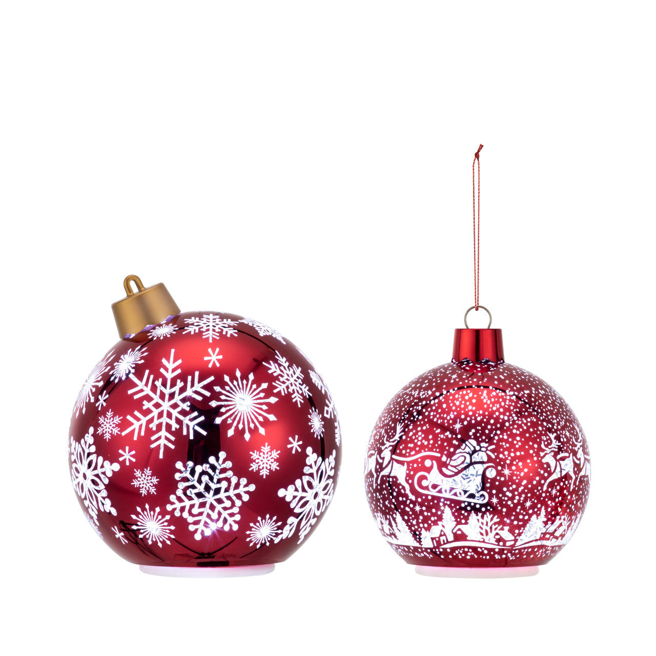 Lit Red Glitter ornament Sitter Set