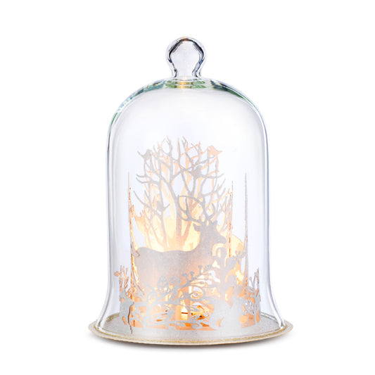 Lit Cloche With Winter Deer Scene