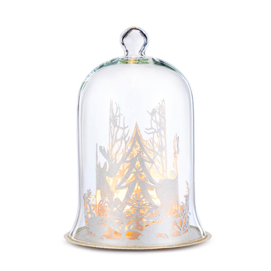 Lit Cloche With Winter Deer Scene