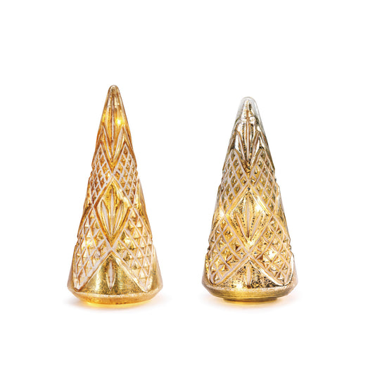 Lit Mercury Glass Cone Trees - LG
