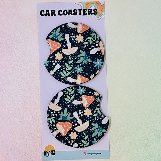 Car Coasters, Dark Cottagecore Mushroom Design