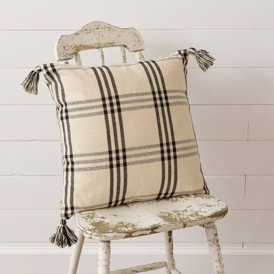 Windowpane Pillow With Tassels