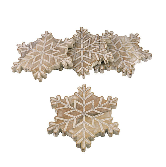 Wooden Snowflake Collection: Set of Four Coasters