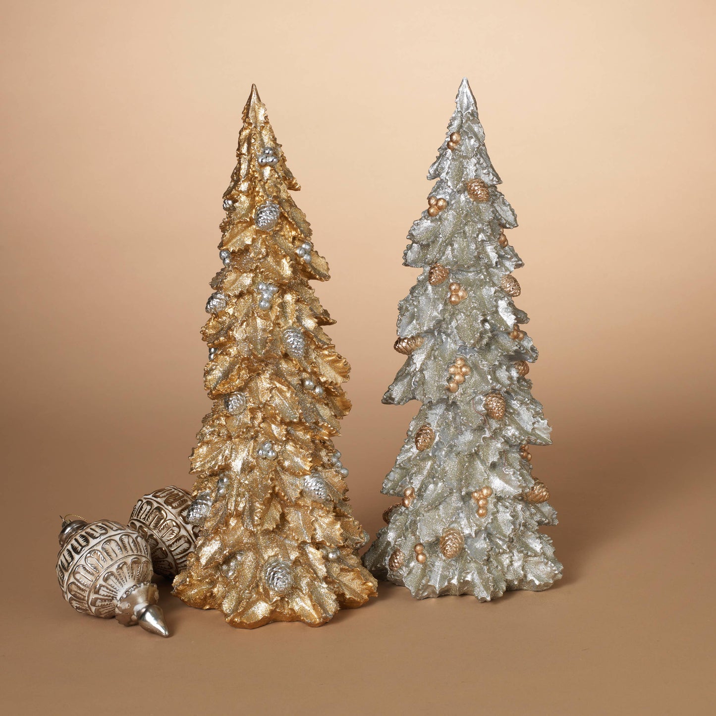 Resin Gold and Silver Glitter Tree w/ Pinecone and Berrys