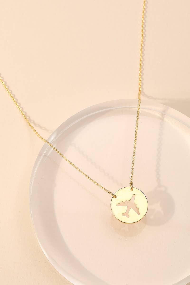 Airplane Coin Pendant Necklace