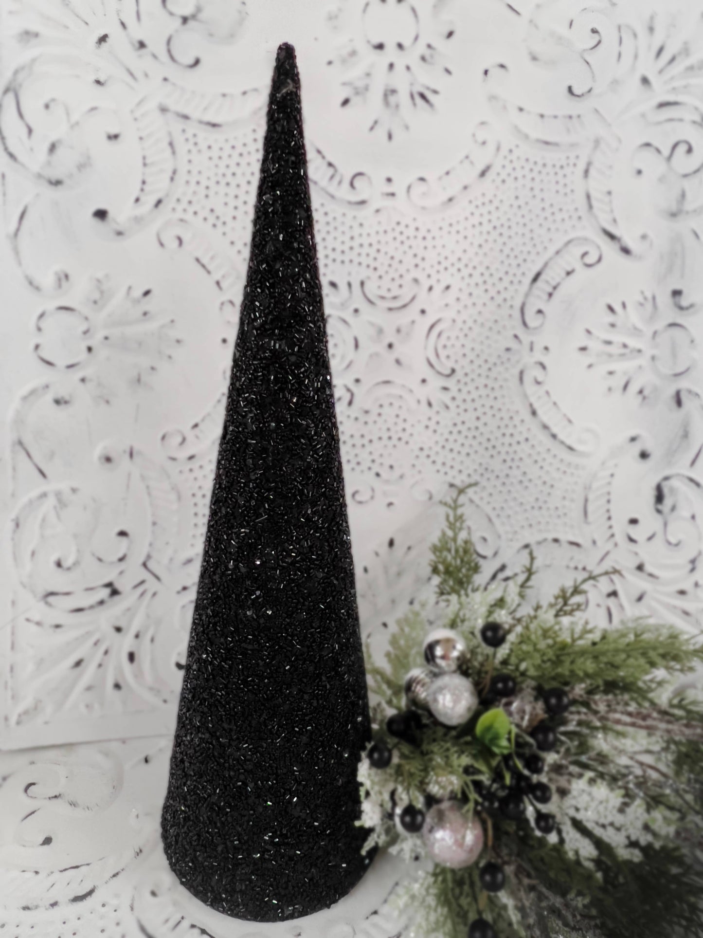 Black Glass Beads Cone Tree 12in