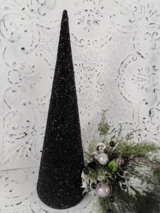 Black Glass Beads Cone Tree 12in