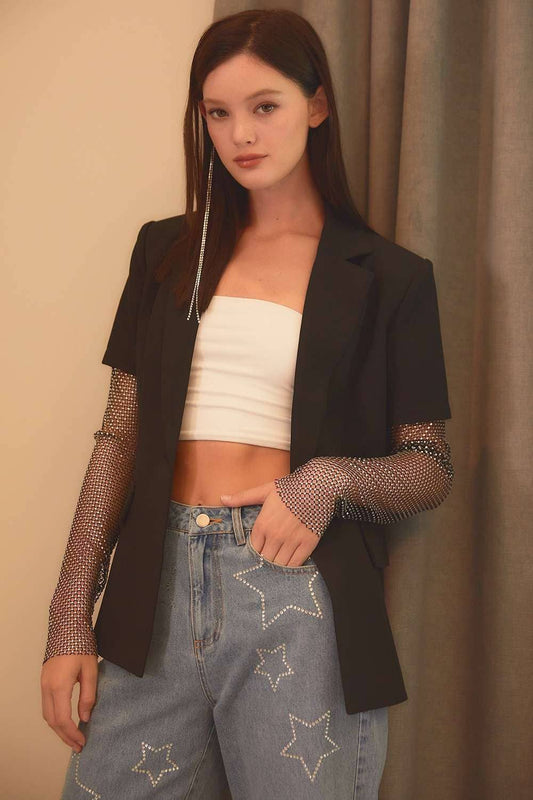 Fishnet Contrast With Half Sleeve Blazer