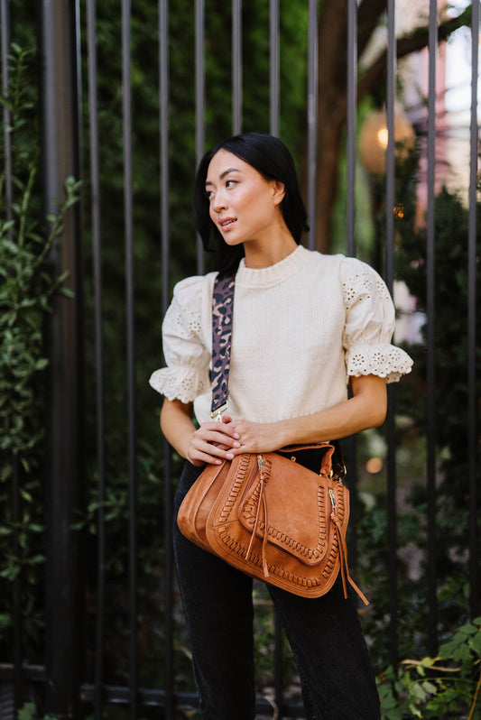 Crossbody Boho Saddle Bag: Brown