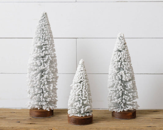 Bottle Brush Trees - Wood Base, Flocked