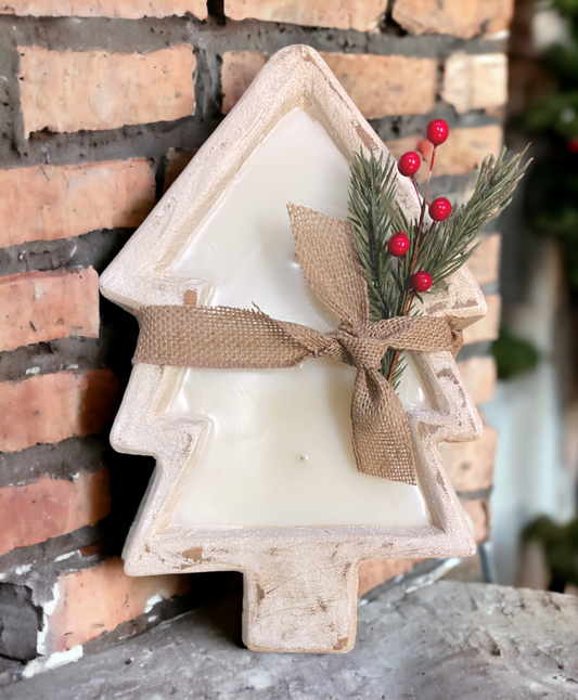 Woodland Snow | Tree Shaped Dough Bowl Candle | Whitewash