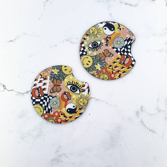 Car Coasters, Orange Retro Collage Style