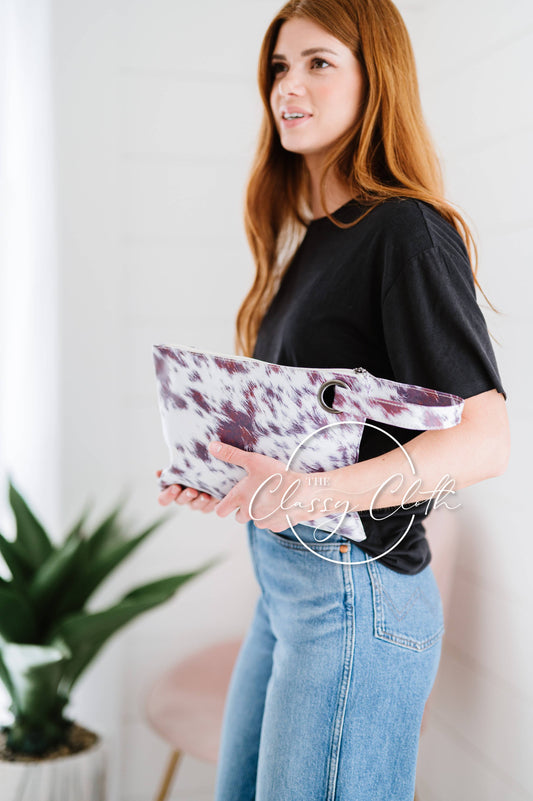 Printed Cowhide Clutch