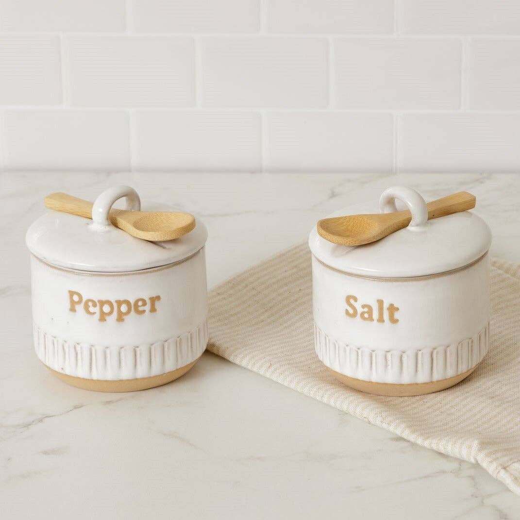 Fluted Edge Salt And Pepper Cellar With Spoons