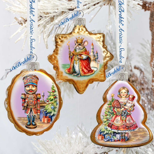 Nutcracker Theme Glass Ornaments Set 3