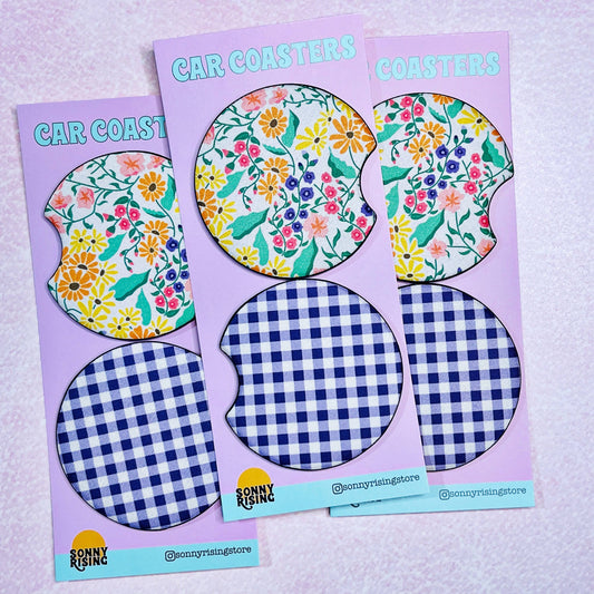 Car Coasters, Deep Purple Gingham and Spring Floral