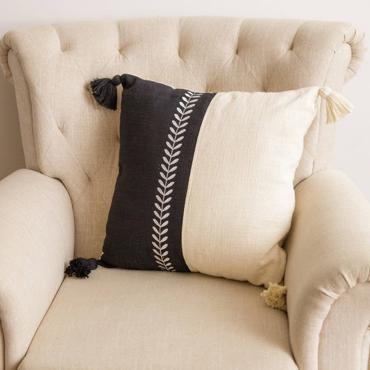 Black And Cream Tassel Pillow