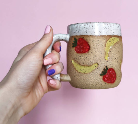 Smoothie Mug, Strawberry Banana Stamped Mug
