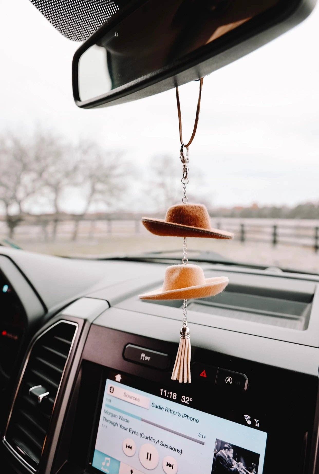 Brown & Stone Cowboy Hat Rearview Mirror Charm