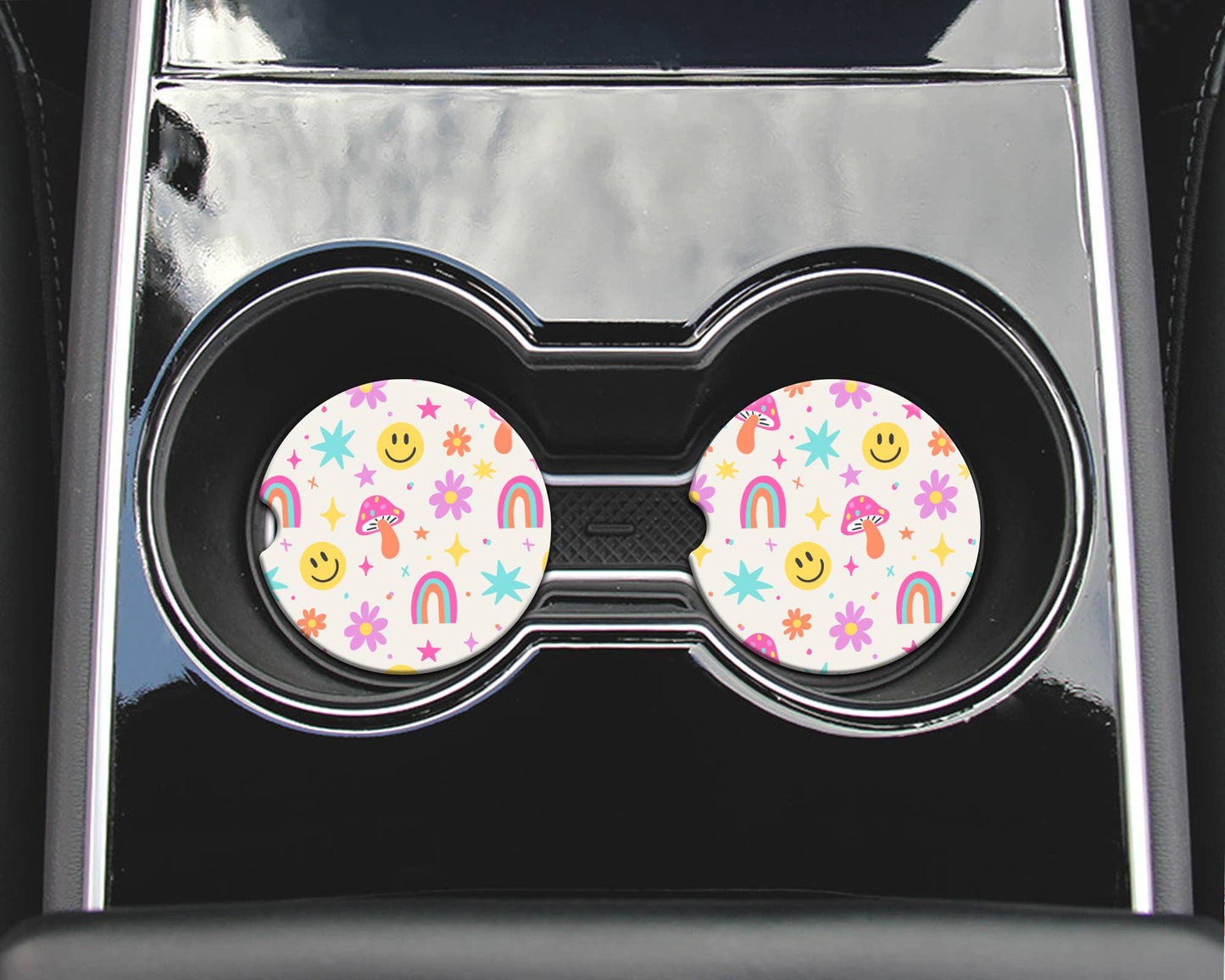 Car Coasters, Happy Rainbow Design