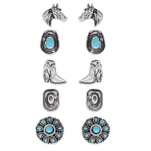 Western Horse Stud Earring Set