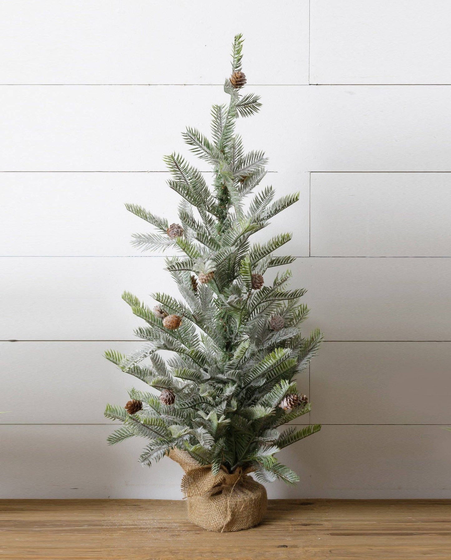 Tree - Frosted Evergreen, Mini Cones, Burlap Base, Large