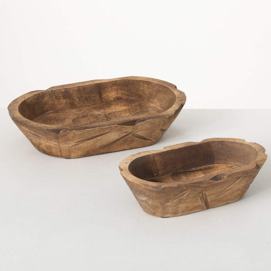 Wooden Oblong Dough Bowl Decor