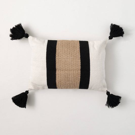 Stripe bolster tasseled pillow